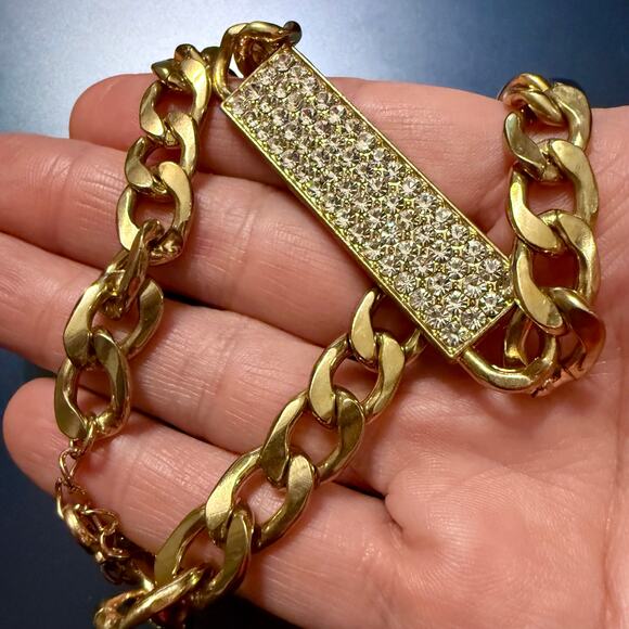 Thick Gold Tone Choker Chain Rhinestone Necklace - Picture 8 of 8